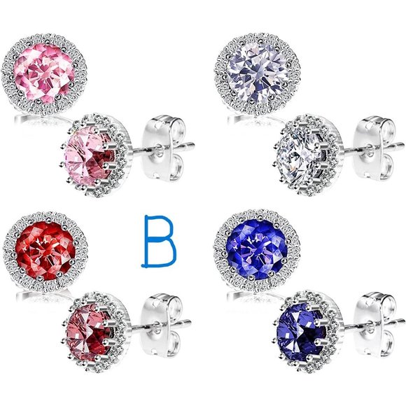 New  4 pc Stud Earrings Set, Copper Plated Cubic Zirconia Earrings for W… - Picture 1 of 5